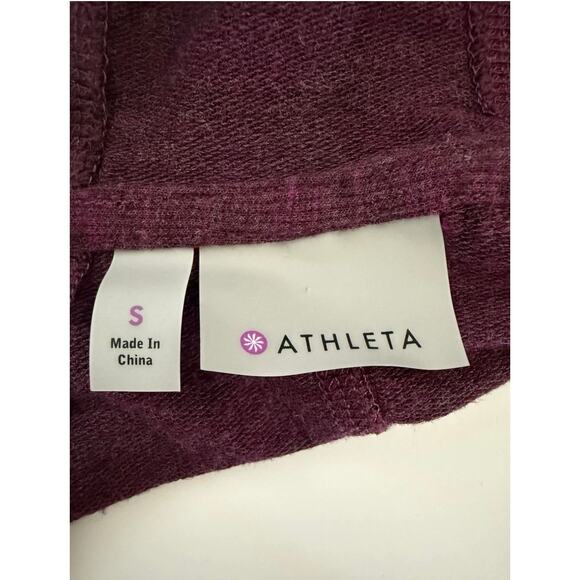 Athleta Inner Twist Hoodie Womens S Berry V Neck Pullover Sweater Finger Holes - Picture 6 of 7